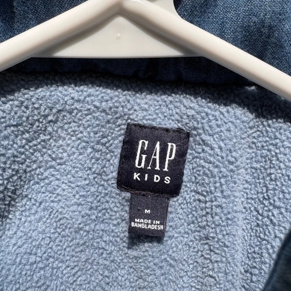 Gap Kids Blue Denim Puffer Jacket Fleece Lined Quilted Coat Size M 8 Light Wash